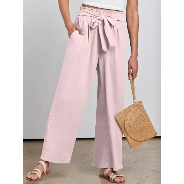 imageANRABESSnbspWomennbspWidenbspLegnbspPalazzo PantsnbspHighnbspWaistnbspTienbspKnotnbspLightweightnbspDressynbspBohonbspLoungenbspPantsnbspTrousersLight Pink