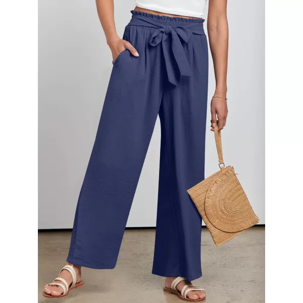 imageANRABESSnbspWomennbspWidenbspLegnbspPalazzo PantsnbspHighnbspWaistnbspTienbspKnotnbspLightweightnbspDressynbspBohonbspLoungenbspPantsnbspTrousersNavy Blue