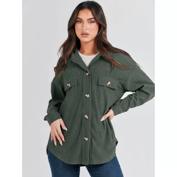 imageANRABESSnbspWomens Corduroy Shacket Oversized Long Sleeve Button Down Shirts 2023 Trendy Cardigan Jacket CoatsArmy Green
