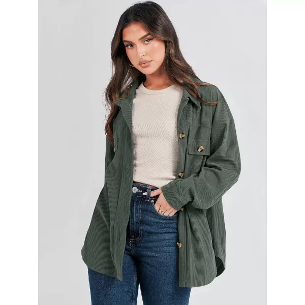 imageANRABESSnbspWomens Corduroy Shacket Oversized Long Sleeve Button Down Shirts 2023 Trendy Cardigan Jacket CoatsArmy Green