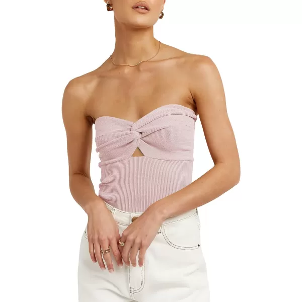 imageWomen Strapless Crop Tube Top Sexy Ribbed Knit Cutout Twisted Knot Front Sleeveless Y2K Corset Tanks TopPink