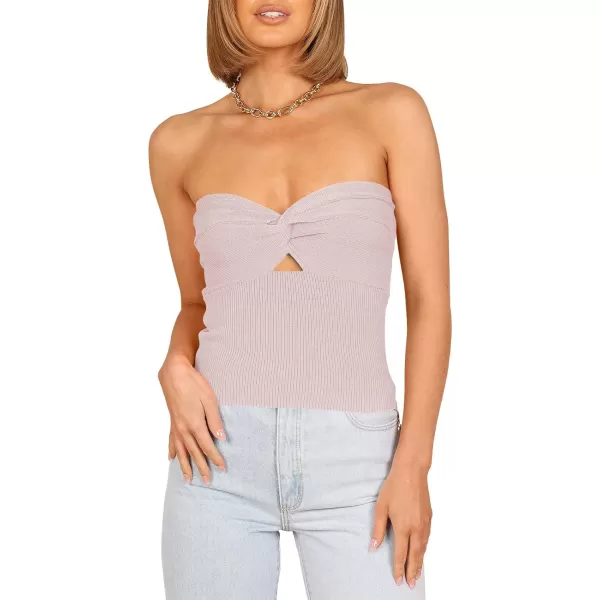 imageWomen Strapless Crop Tube Top Sexy Ribbed Knit Cutout Twisted Knot Front Sleeveless Y2K Corset Tanks TopPink