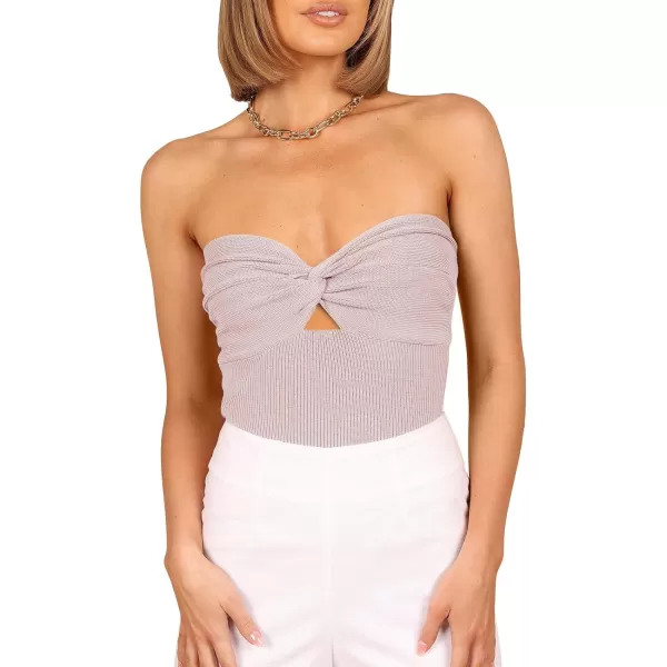 imageWomen Strapless Crop Tube Top Sexy Ribbed Knit Cutout Twisted Knot Front Sleeveless Y2K Corset Tanks TopPink