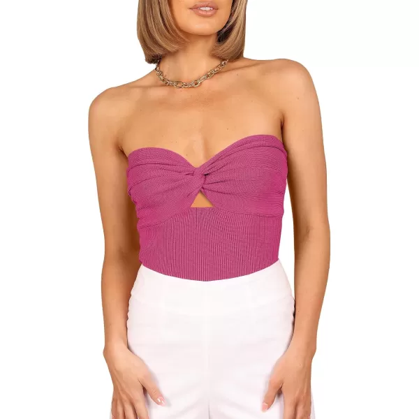 imageWomen Strapless Crop Tube Top Sexy Ribbed Knit Cutout Twisted Knot Front Sleeveless Y2K Corset Tanks TopRose