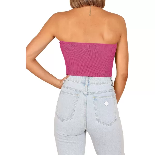 imageWomen Strapless Crop Tube Top Sexy Ribbed Knit Cutout Twisted Knot Front Sleeveless Y2K Corset Tanks TopRose