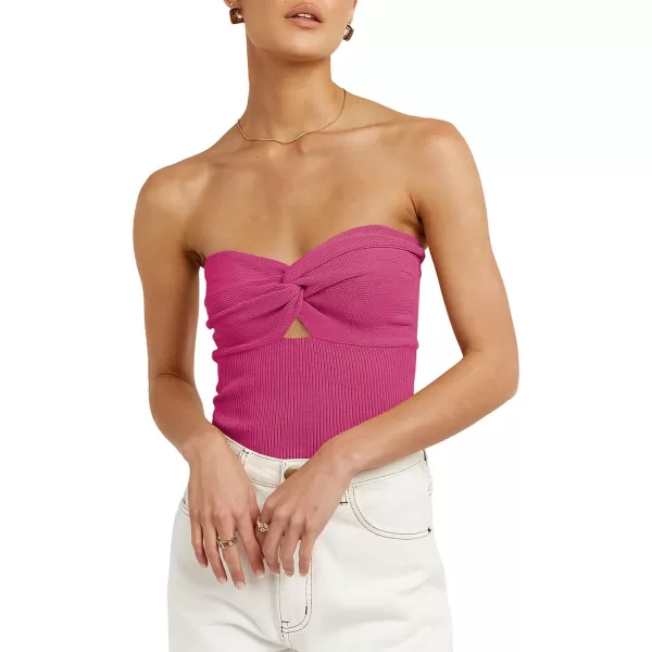 imageWomen Strapless Crop Tube Top Sexy Ribbed Knit Cutout Twisted Knot Front Sleeveless Y2K Corset Tanks TopRose
