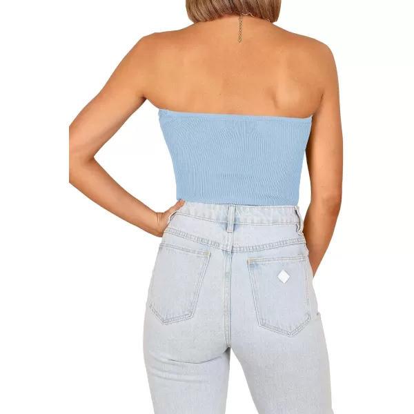 imageWomen Strapless Crop Tube Top Sexy Ribbed Knit Cutout Twisted Knot Front Sleeveless Y2K Corset Tanks TopSky