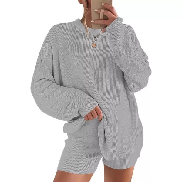 imageANRABESS 2 Piece Outfits For Women 2024 Spring Lounge Matching Loungewear Sets Oversized Sweater and Shorts SetGray