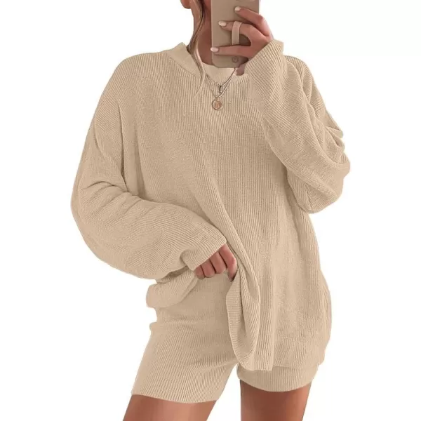 imageANRABESS 2 Piece Outfits For Women 2024 Spring Lounge Matching Loungewear Sets Oversized Sweater and Shorts SetKhaki
