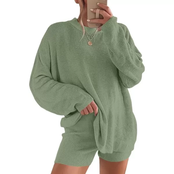 imageANRABESS 2 Piece Outfits For Women 2024 Spring Lounge Matching Loungewear Sets Oversized Sweater and Shorts SetLight Green