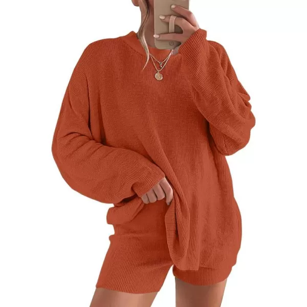 imageANRABESS 2 Piece Outfits For Women 2024 Spring Lounge Matching Loungewear Sets Oversized Sweater and Shorts SetRust