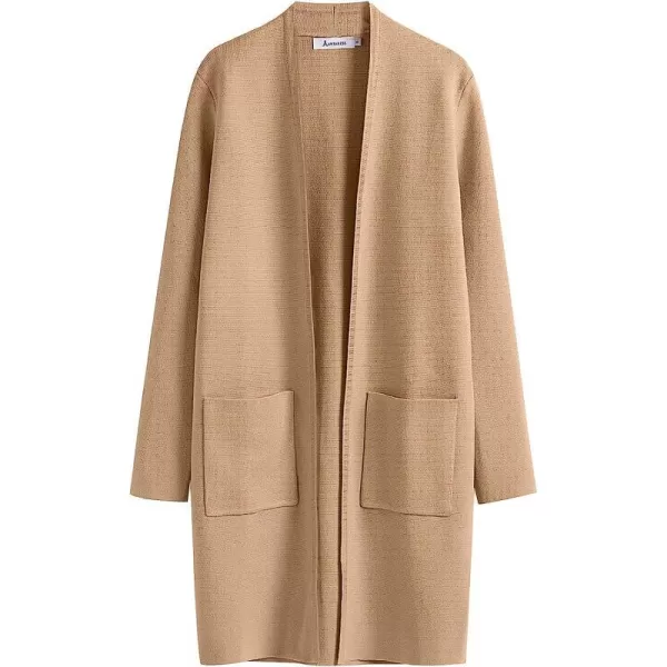 imageANRABESS Cardigan Sweater for Women Casual 2023 Fall Fashion Clothes Classy Long Sleeve Open Front Knit CoatiganLight Camel