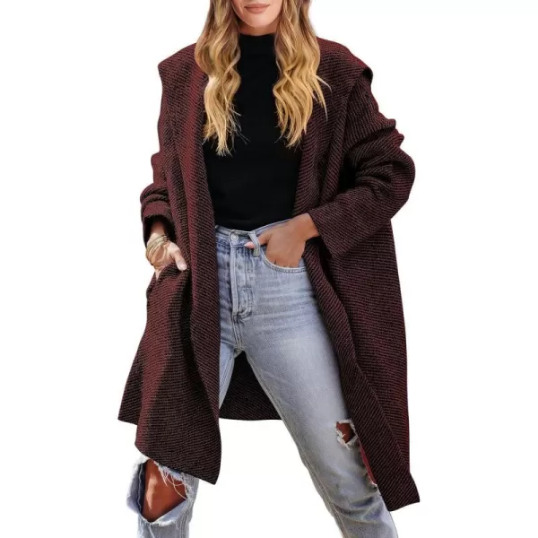 imageANRABESS Cardigan for Women Casual Long Sleeve Open Front Hooded Sweater Coat Striped Knit Coatigan 2023 Fall JacketRedblack