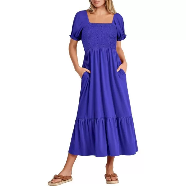 imageANRABESS Dresses for Women Summer Short Puff Sleeve Square Neck Midi Dress Flowy Tiered Beach Aline SundressRoyal Blue