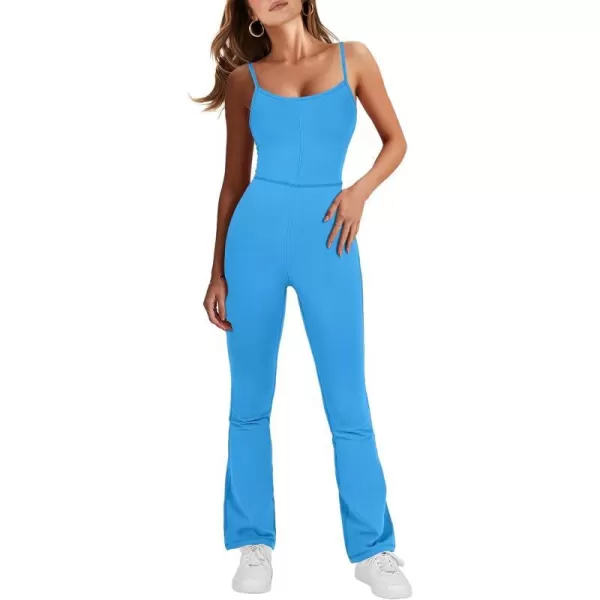 imageANRABESS Flare Jumpsuits for Women One Piece Sleeveless Square Neck Full Body Bodycon Yoga Workout Casual Unitard RompersBlue