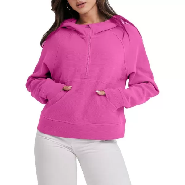 imageANRABESS Half Zip Sweatshirts Cropped Hoodies Fleece Womens Quarter Zip Up Pullover Sweaters Fall Outfits 2023 Winter ClothesHot Pink