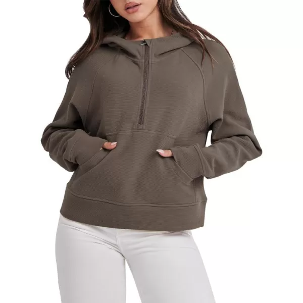 imageANRABESS Half Zip Sweatshirts Cropped Hoodies Fleece Womens Quarter Zip Up Pullover Sweaters Fall Outfits 2023 Winter ClothesLight Brown