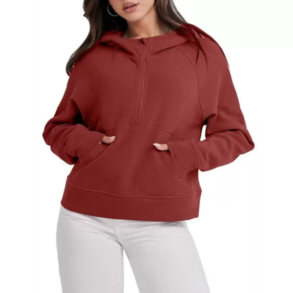 imageANRABESS Half Zip Sweatshirts Cropped Hoodies Fleece Womens Quarter Zip Up Pullover Sweaters Fall Outfits 2023 Winter ClothesRed