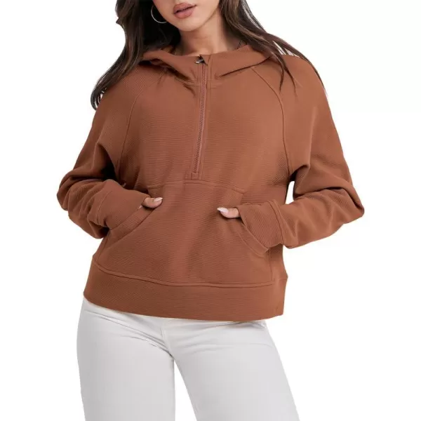 imageANRABESS Half Zip Sweatshirts Cropped Hoodies Fleece Womens Quarter Zip Up Pullover Sweaters Fall Outfits 2023 Winter ClothesRust