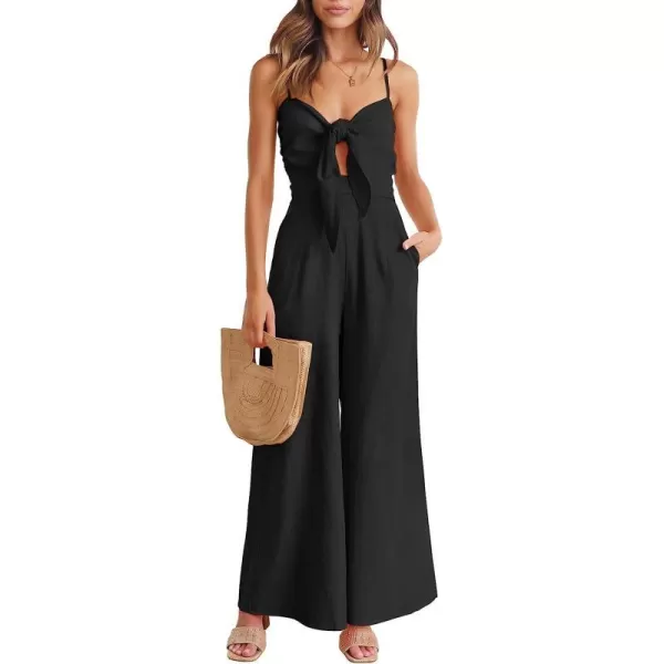 imageANRABESS Jumpsuit for Women Casual Summer Beach Vacation Outfits Sleeveless Tie Knot Cutout Linen Romper Jumper 2023Black