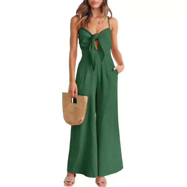 imageANRABESS Jumpsuit for Women Casual Summer Beach Vacation Outfits Sleeveless Tie Knot Cutout Linen Romper Jumper 2023Grass