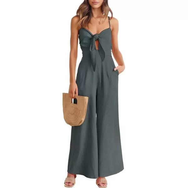 imageANRABESS Jumpsuit for Women Casual Summer Beach Vacation Outfits Sleeveless Tie Knot Cutout Linen Romper Jumper 2023Gray