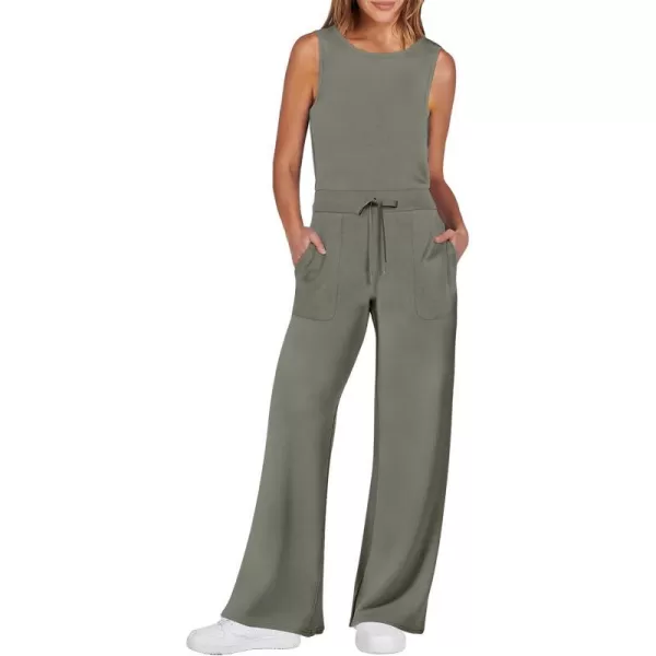 imageANRABESS Jumpsuits for Women 2024 Casual Summer Dressy Romper Sleeveless Wide Leg Long Pants Outfits JumperArmy Green