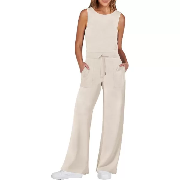 imageANRABESS Jumpsuits for Women 2024 Casual Summer Dressy Romper Sleeveless Wide Leg Long Pants Outfits JumperBeige