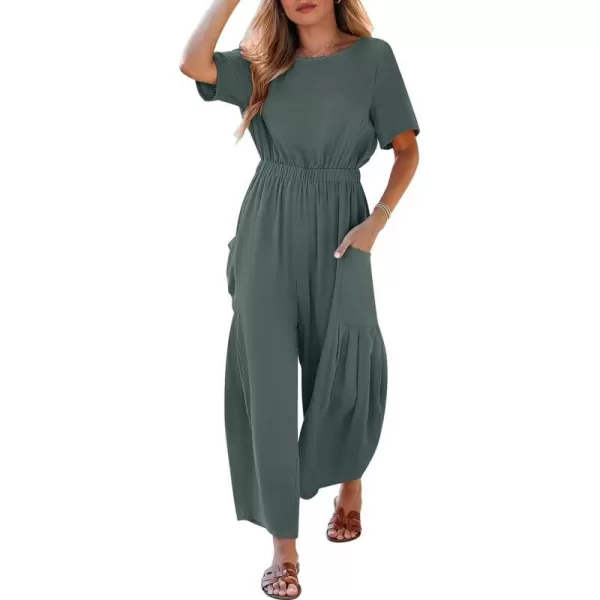 imageANRABESS Jumpsuits for Women 2024 Casual Summer Linen Romper Short Sleeve Wide Leg Long Pants Jumper With PocketsGrey Blue