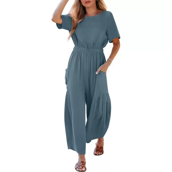 imageANRABESS Jumpsuits for Women 2024 Casual Summer Linen Romper Short Sleeve Wide Leg Long Pants Jumper With PocketsLake