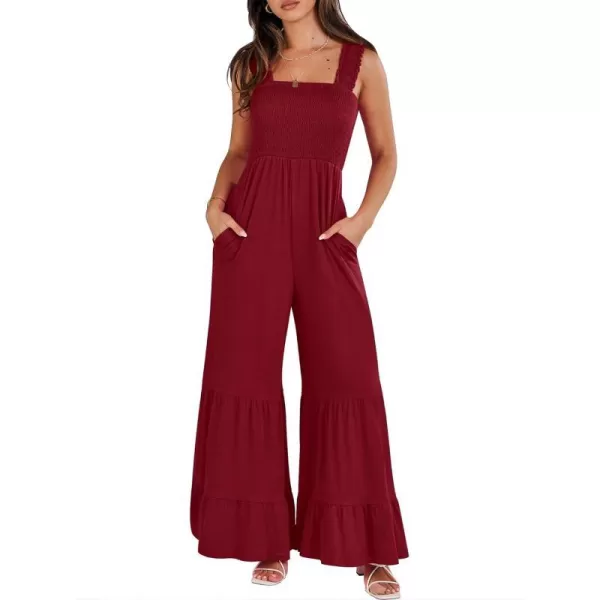imageANRABESS Jumpsuits for Women Casual Jumpers Summer Sleeveless Loose High Waist Wide Leg Rompers with Pockets 2024Burgundy