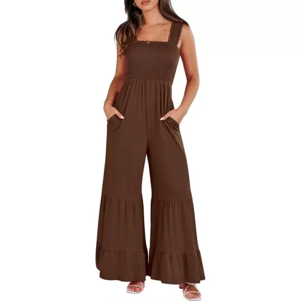 imageANRABESS Jumpsuits for Women Casual Jumpers Summer Sleeveless Loose High Waist Wide Leg Rompers with Pockets 2024Coffee