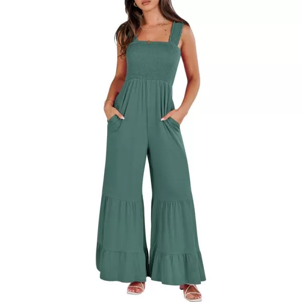imageANRABESS Jumpsuits for Women Casual Jumpers Summer Sleeveless Loose High Waist Wide Leg Rompers with Pockets 2024Grass