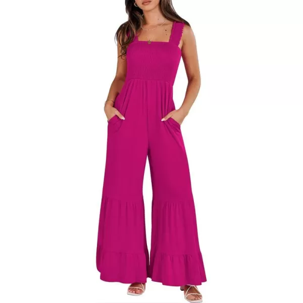 imageANRABESS Jumpsuits for Women Casual Jumpers Summer Sleeveless Loose High Waist Wide Leg Rompers with Pockets 2024Hot Pink