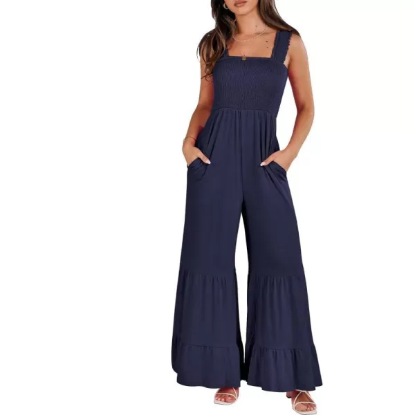 imageANRABESS Jumpsuits for Women Casual Jumpers Summer Sleeveless Loose High Waist Wide Leg Rompers with Pockets 2024Navy Blue