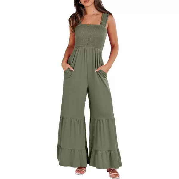 imageANRABESS Jumpsuits for Women Casual Jumpers Summer Sleeveless Loose High Waist Wide Leg Rompers with Pockets 2024Olive