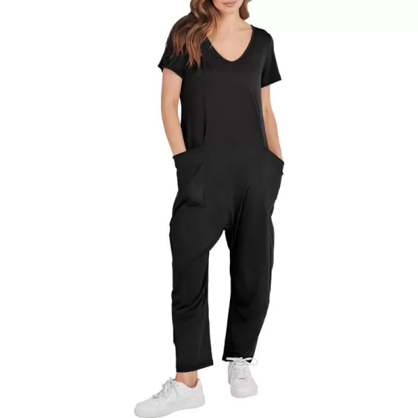 imageANRABESS Jumpsuits for Women Summer Short Sleeve Rompers 2024 Trendy Loose Casual Harem Long Pants Overalls JumpersBlack