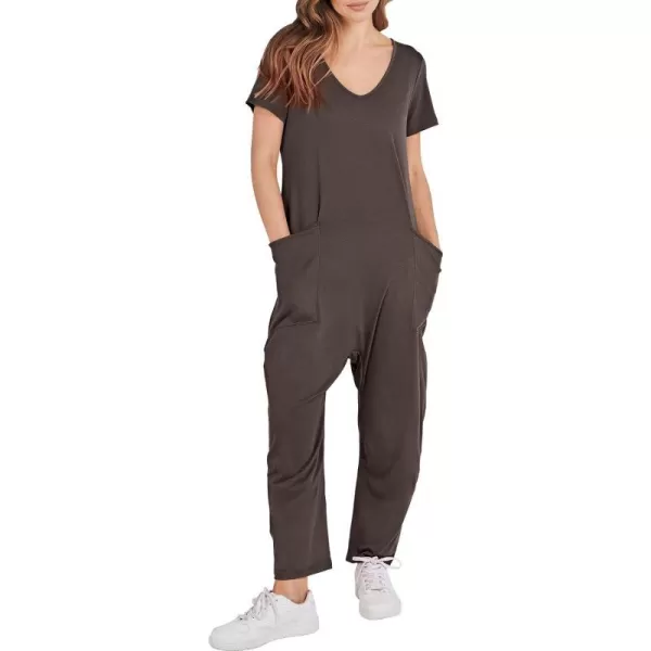 imageANRABESS Jumpsuits for Women Summer Short Sleeve Rompers 2024 Trendy Loose Casual Harem Long Pants Overalls JumpersCoffee