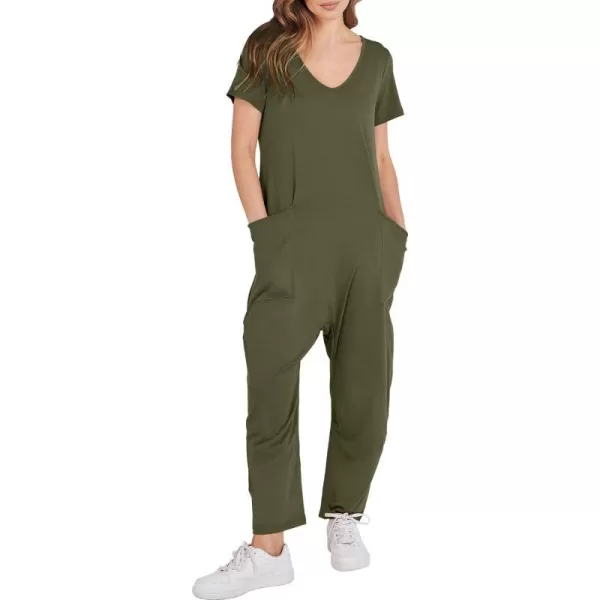 imageANRABESS Jumpsuits for Women Summer Short Sleeve Rompers 2024 Trendy Loose Casual Harem Long Pants Overalls JumpersGreen