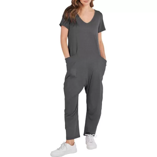 imageANRABESS Jumpsuits for Women Summer Short Sleeve Rompers 2024 Trendy Loose Casual Harem Long Pants Overalls JumpersGrey