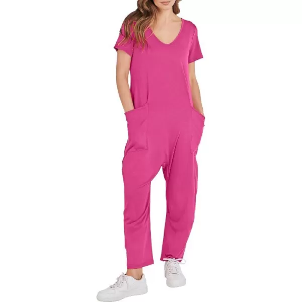 imageANRABESS Jumpsuits for Women Summer Short Sleeve Rompers 2024 Trendy Loose Casual Harem Long Pants Overalls JumpersHot Pink