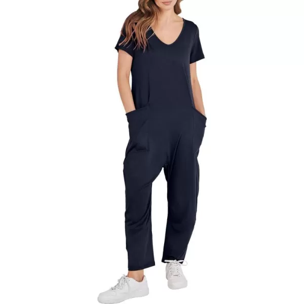 imageANRABESS Jumpsuits for Women Summer Short Sleeve Rompers 2024 Trendy Loose Casual Harem Long Pants Overalls JumpersNavy Blue