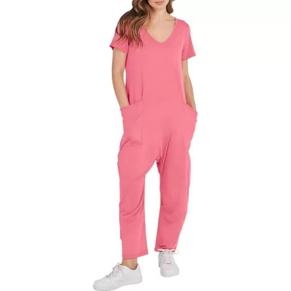 imageANRABESS Jumpsuits for Women Summer Short Sleeve Rompers 2024 Trendy Loose Casual Harem Long Pants Overalls JumpersPink