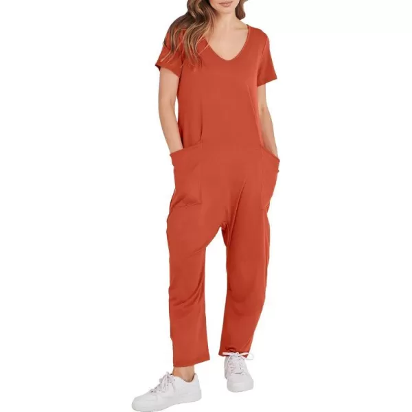 imageANRABESS Jumpsuits for Women Summer Short Sleeve Rompers 2024 Trendy Loose Casual Harem Long Pants Overalls JumpersRed