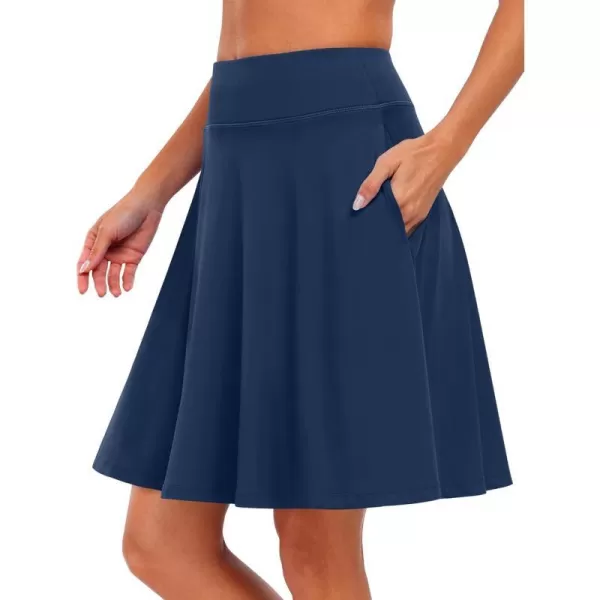 imageANRABESS Knee Length Skorts Skirts for Women with Pockets High Waisted Golf Tennis Skirts Casual Workout Builtin ShortsNavy Blue