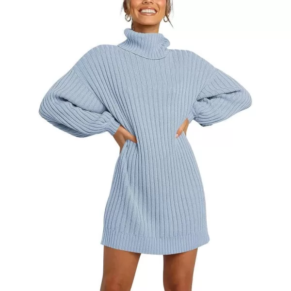 imageANRABESS Oversized Sweaters Dress for Women Turtleneck Batwing Sleeve 2023 Fall Winter Casual Short DressBlue