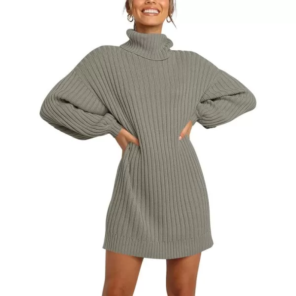 imageANRABESS Oversized Sweaters Dress for Women Turtleneck Batwing Sleeve 2023 Fall Winter Casual Short DressCoffee Gray
