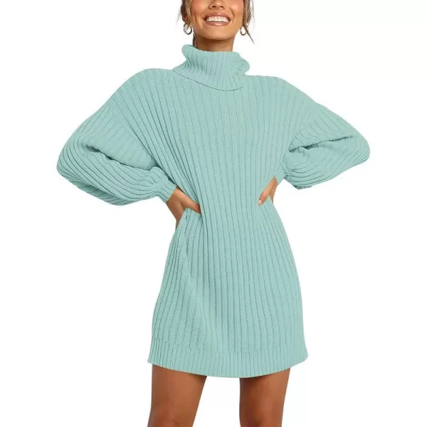 imageANRABESS Oversized Sweaters Dress for Women Turtleneck Batwing Sleeve 2023 Fall Winter Casual Short DressLake