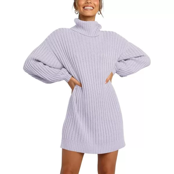imageANRABESS Oversized Sweaters Dress for Women Turtleneck Batwing Sleeve 2023 Fall Winter Casual Short DressLight Purple