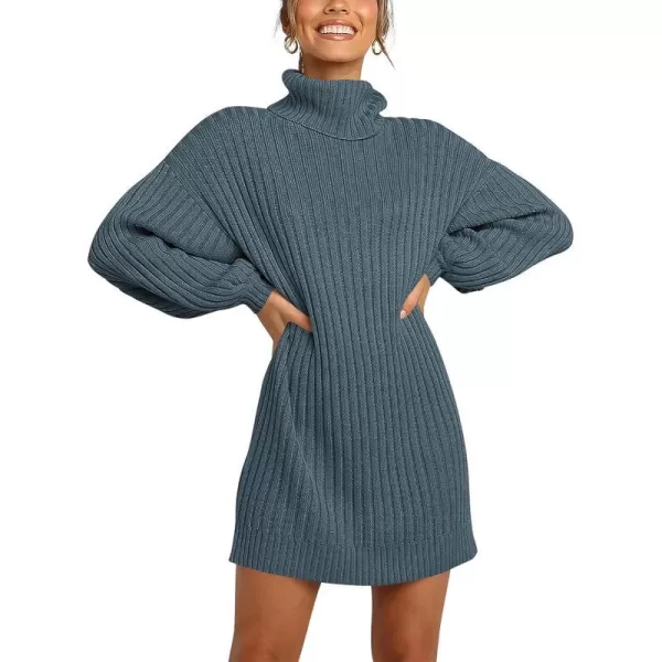 imageANRABESS Oversized Sweaters Dress for Women Turtleneck Batwing Sleeve 2023 Fall Winter Casual Short DressNavyblue